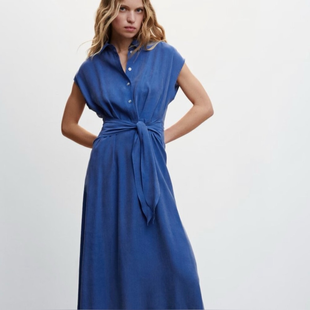 Mango Blue Sleeveless Button up Midi Dress, XS 2